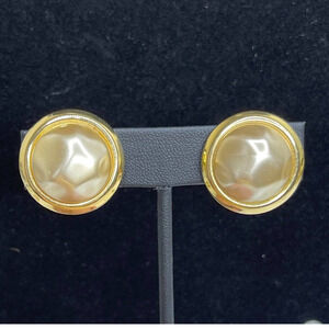 Vintage Clip Earrings Signed Napier Faux Pearl Costume Jewelry AU04